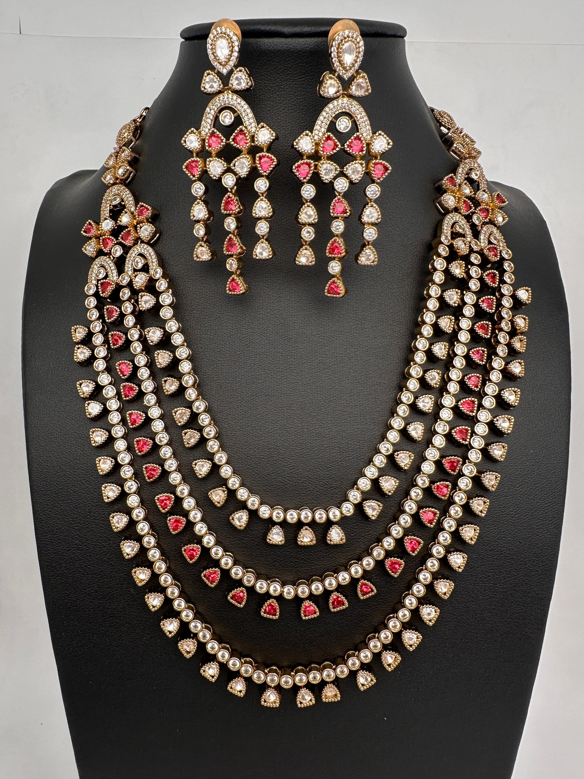 Multi Layer Teen Lada  Victorian Color Stone Statement Necklace - Red