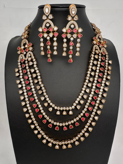Multi Layer Teen Lada  Victorian Color Stone Statement Necklace - Red