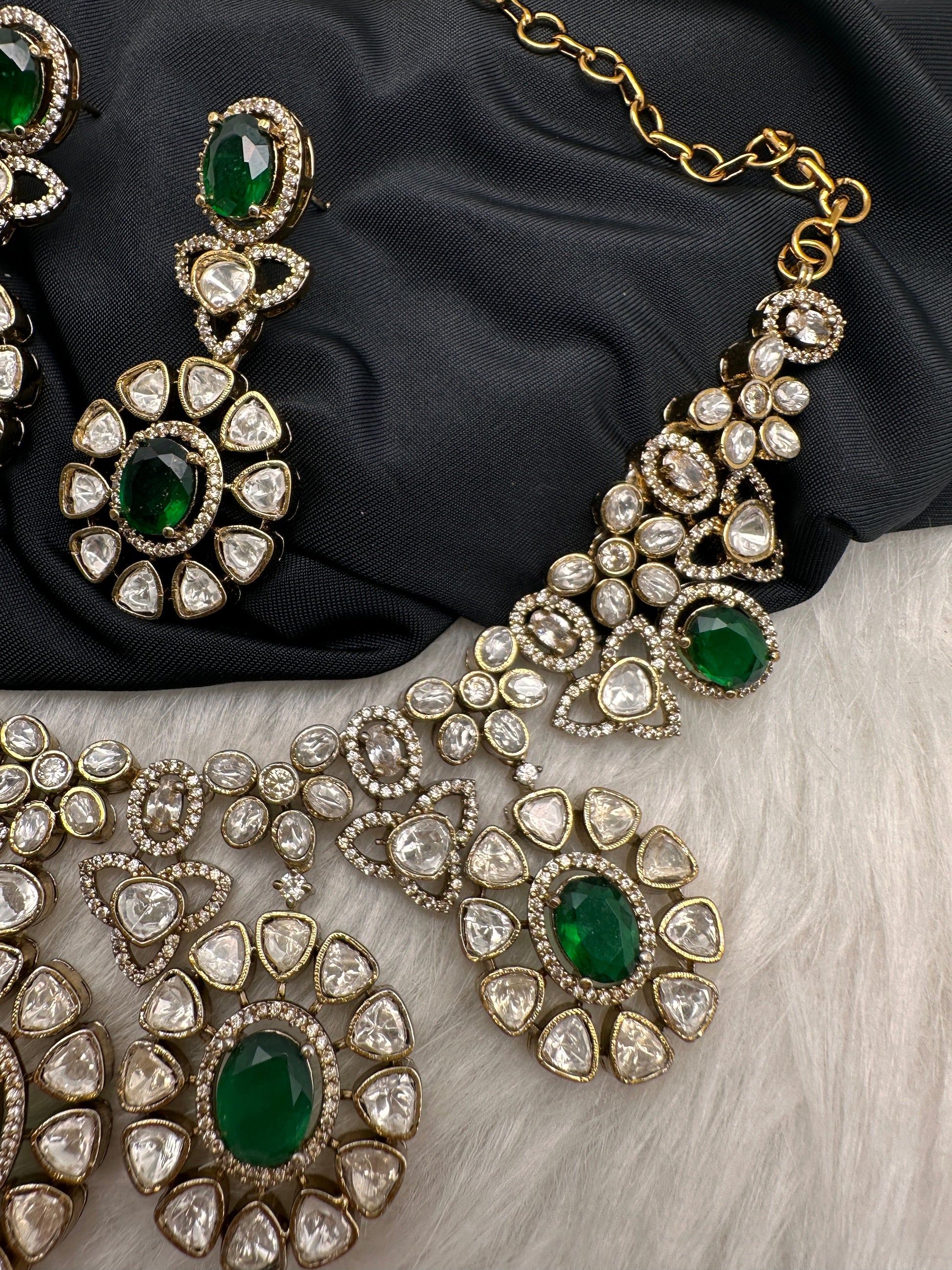 Moissanite Doublet Victorian Color Stone CZ Neckline Necklace - Green