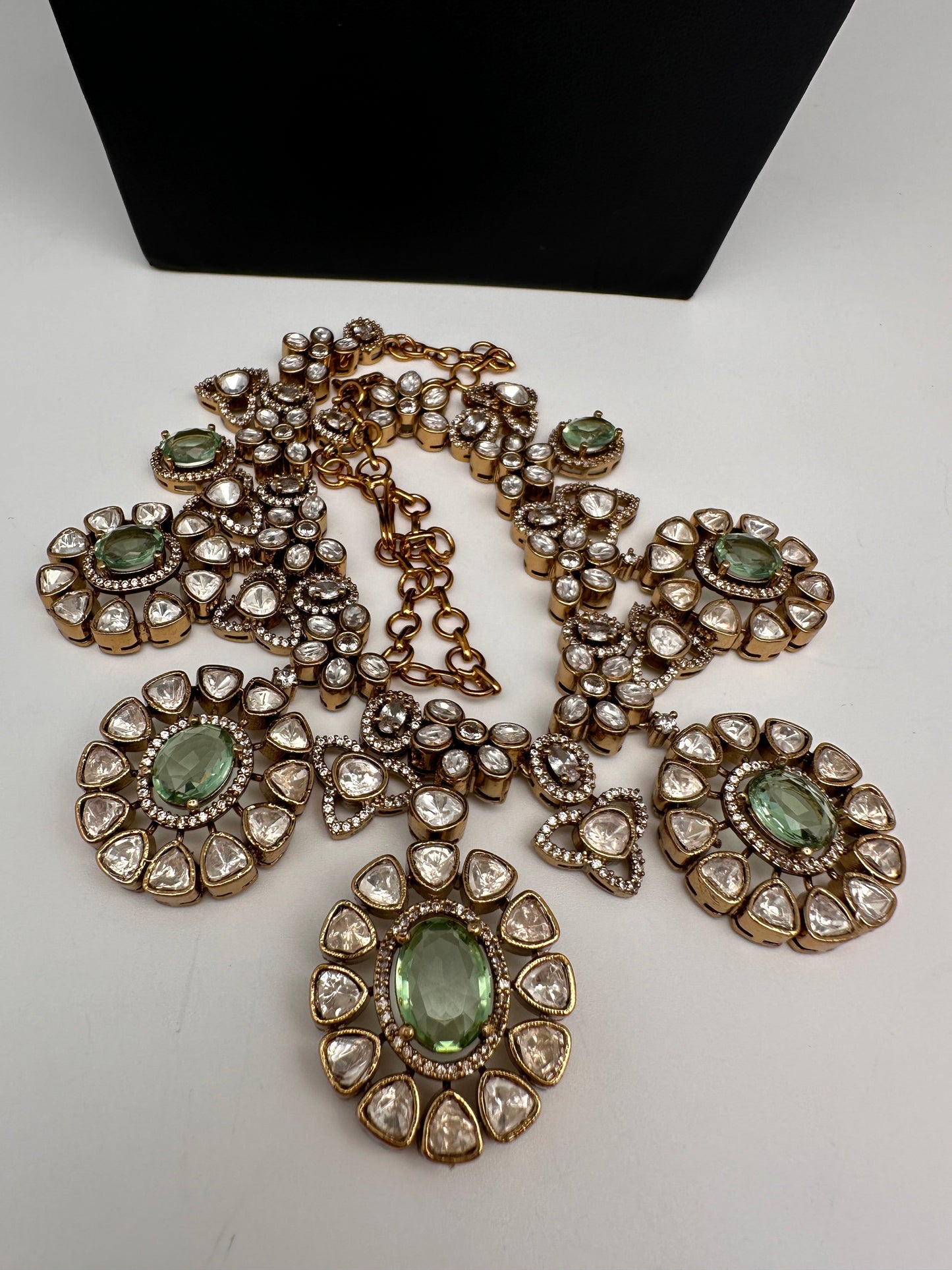 Moissanite Doublet Victorian Color Stone CZ Neckline Necklace - LightGreen