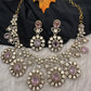 Moissanite Doublet Victorian Color Stone CZ Neckline Necklace - Pink
