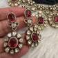 Moissanite Doublet Victorian Color Stone CZ Neckline Necklace - Red