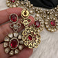 Moissanite Doublet Victorian Color Stone CZ Neckline Necklace - Red