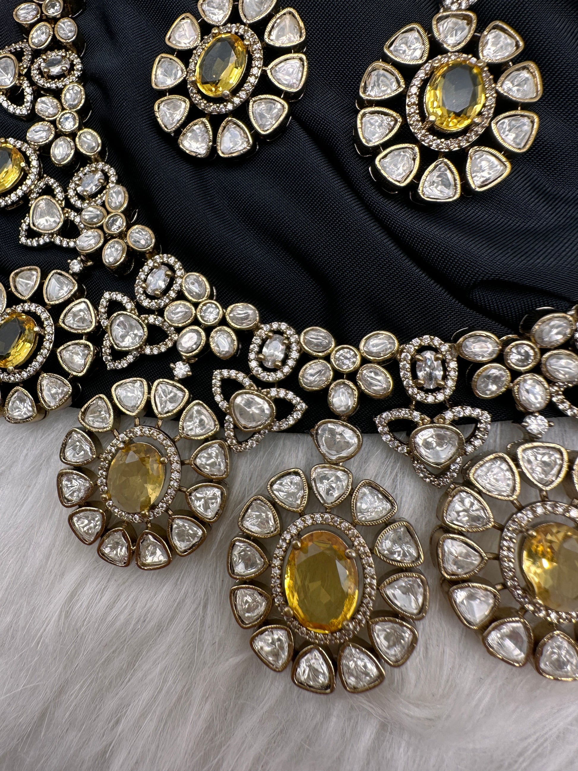 Moissanite Doublet Victorian Color Stone CZ Neckline Necklace - Yellow
