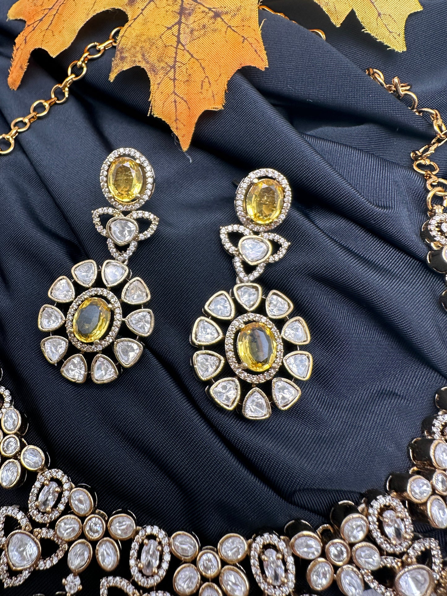 Moissanite Doublet Victorian Color Stone CZ Neckline Necklace - Yellow