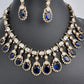 Moissanite Doublet Victorian Color Stone CZ Neckline Necklace - Blue
