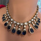 Moissanite Doublet Victorian Color Stone CZ Neckline Necklace - Blue