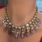 Moissanite Doublet Victorian Color Stone CZ Neckline Necklace - Pink