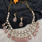 Moissanite Doublet Victorian Color Stone CZ Neckline Necklace - Pink