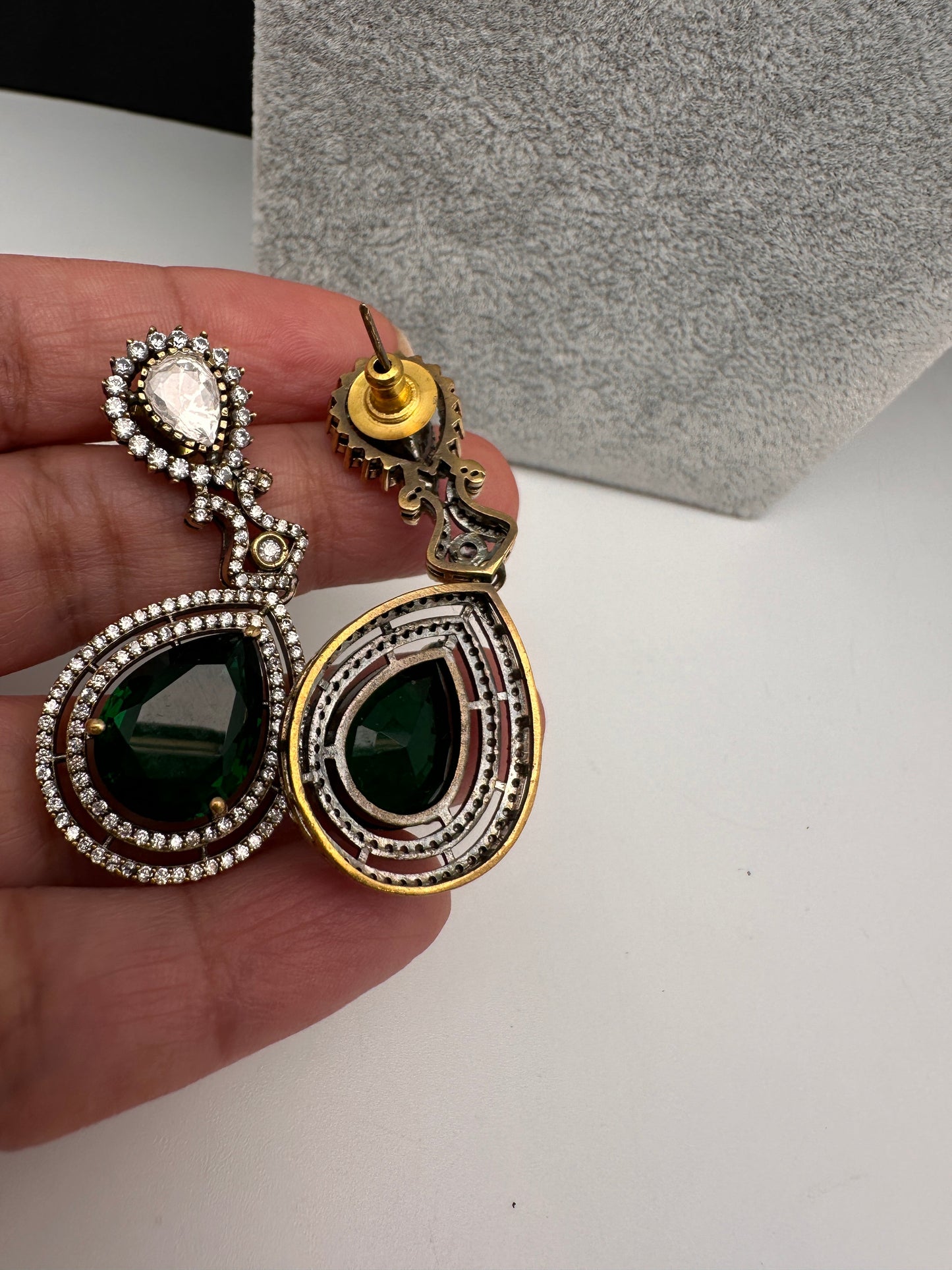 Moissanite Doublet Victorian Color Stone Statement Necklace - Green