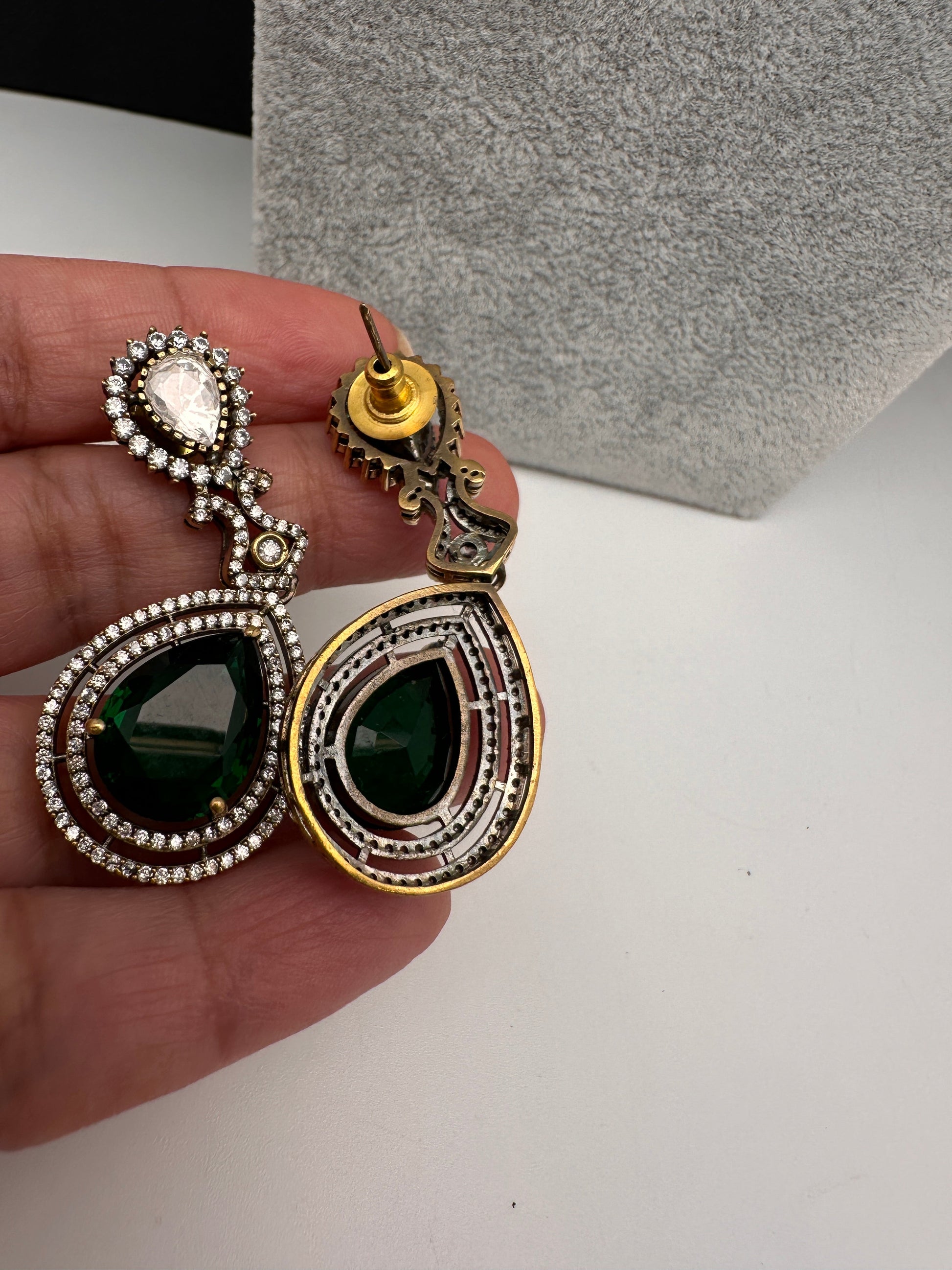 Moissanite Doublet Victorian Color Stone Statement Necklace - Green