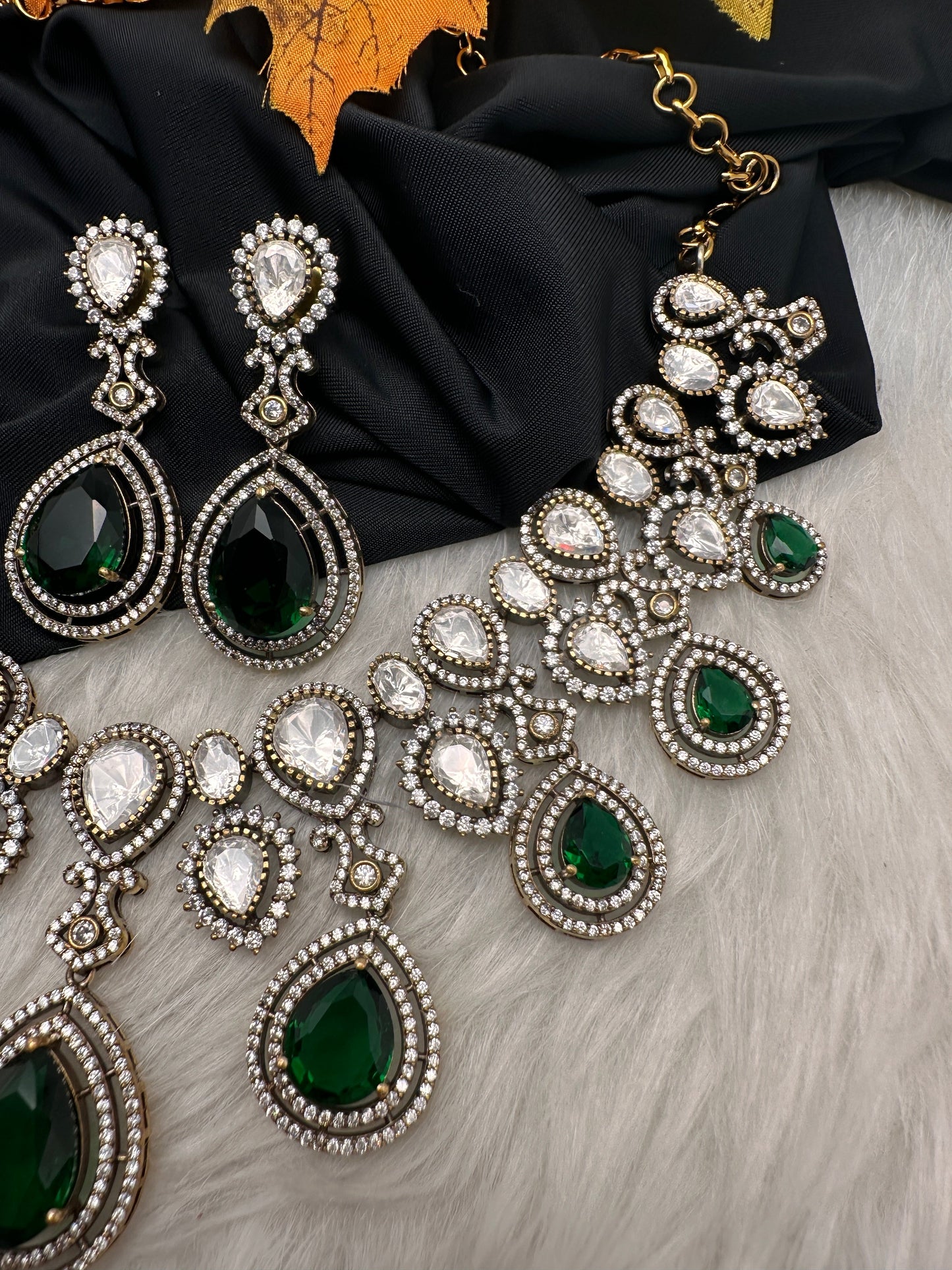 Moissanite Doublet Victorian Color Stone Statement Necklace - Green