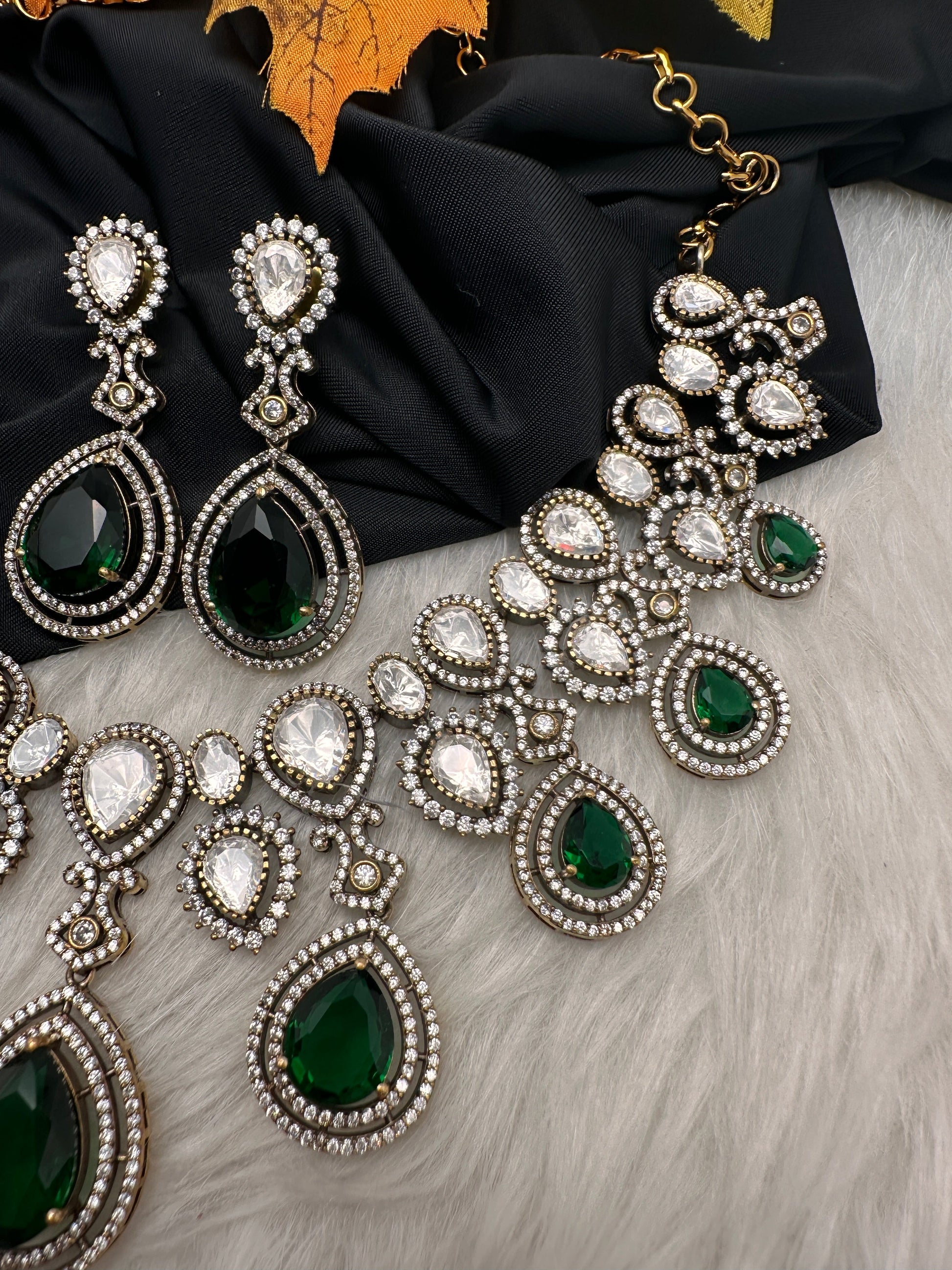 Moissanite Doublet Victorian Color Stone Statement Necklace - Green