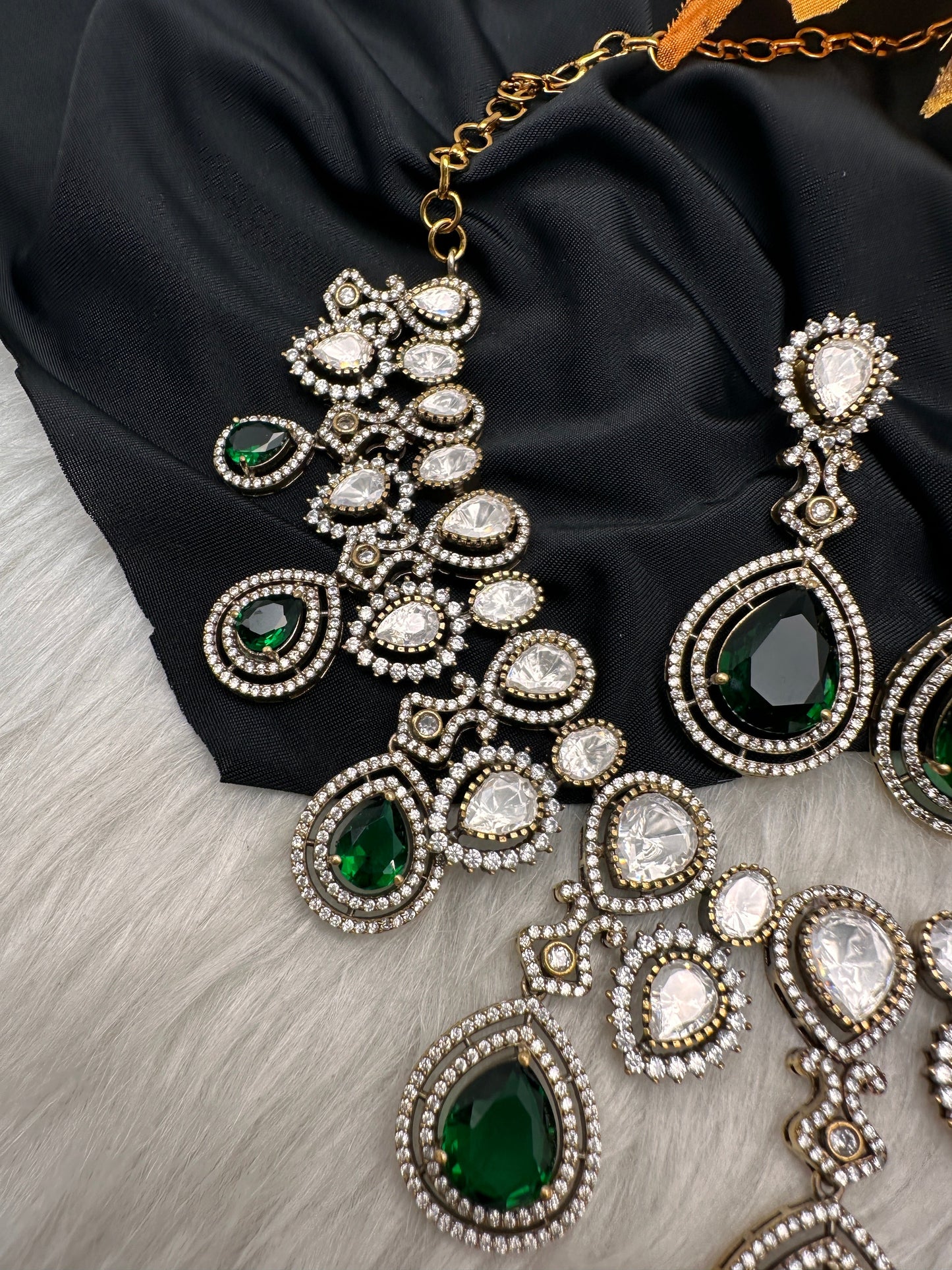 Moissanite Doublet Victorian Color Stone Statement Necklace - Green