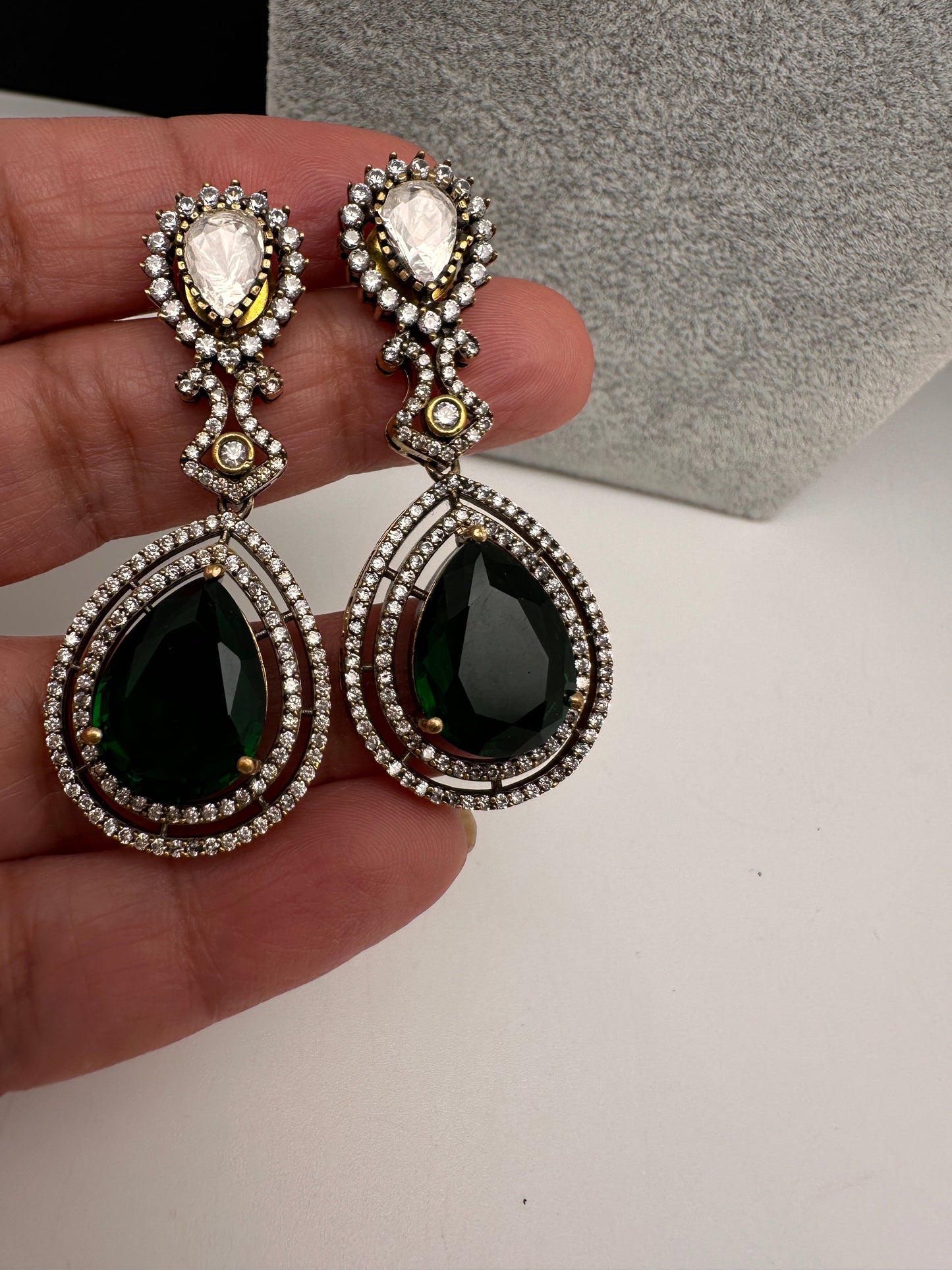 Moissanite Doublet Victorian Color Stone Statement Necklace - Green