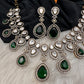 Moissanite Doublet Victorian Color Stone Statement Necklace - Green