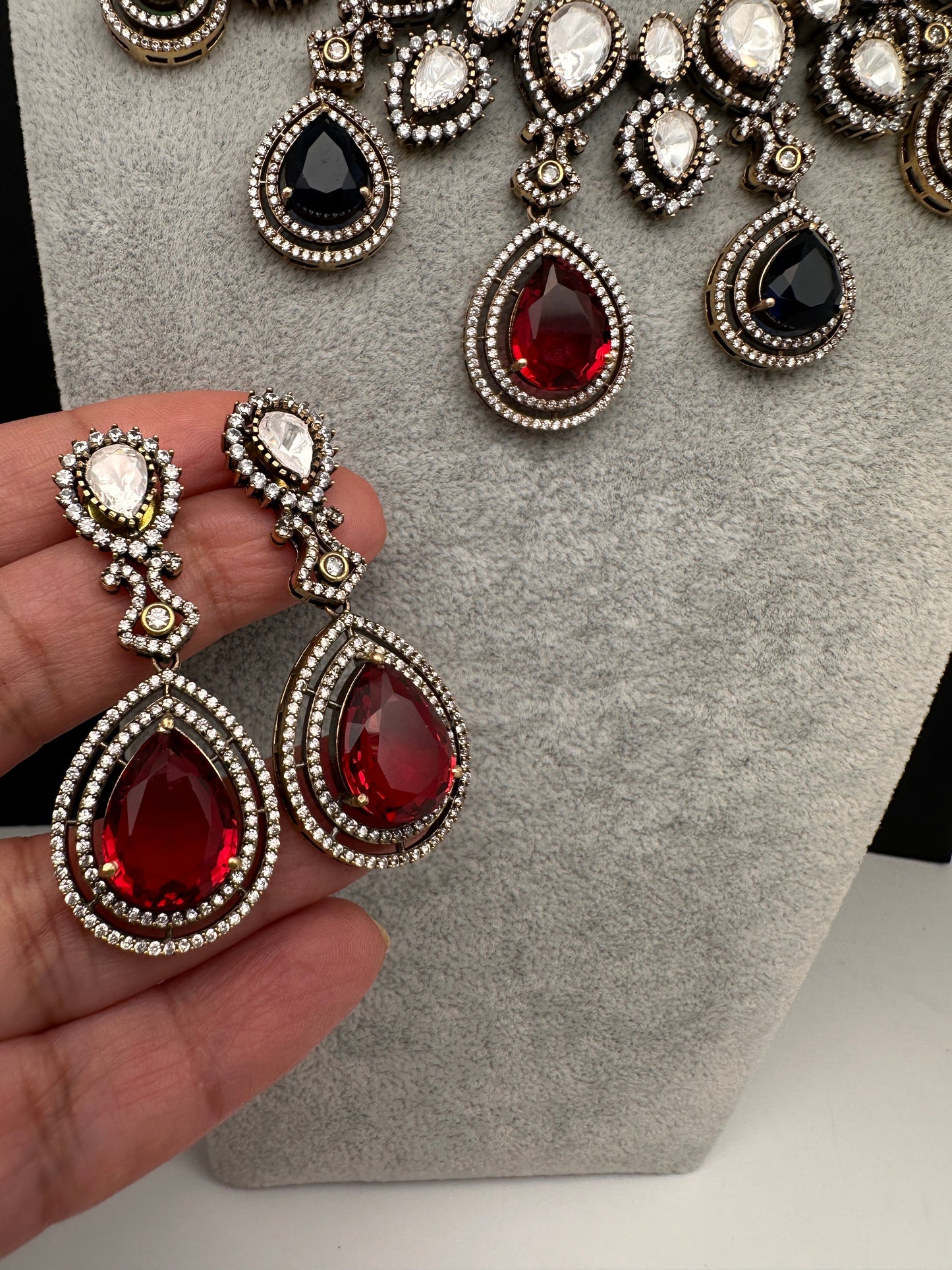 Moissanite Doublet Victorian Color Stone Statement Necklace - Multi