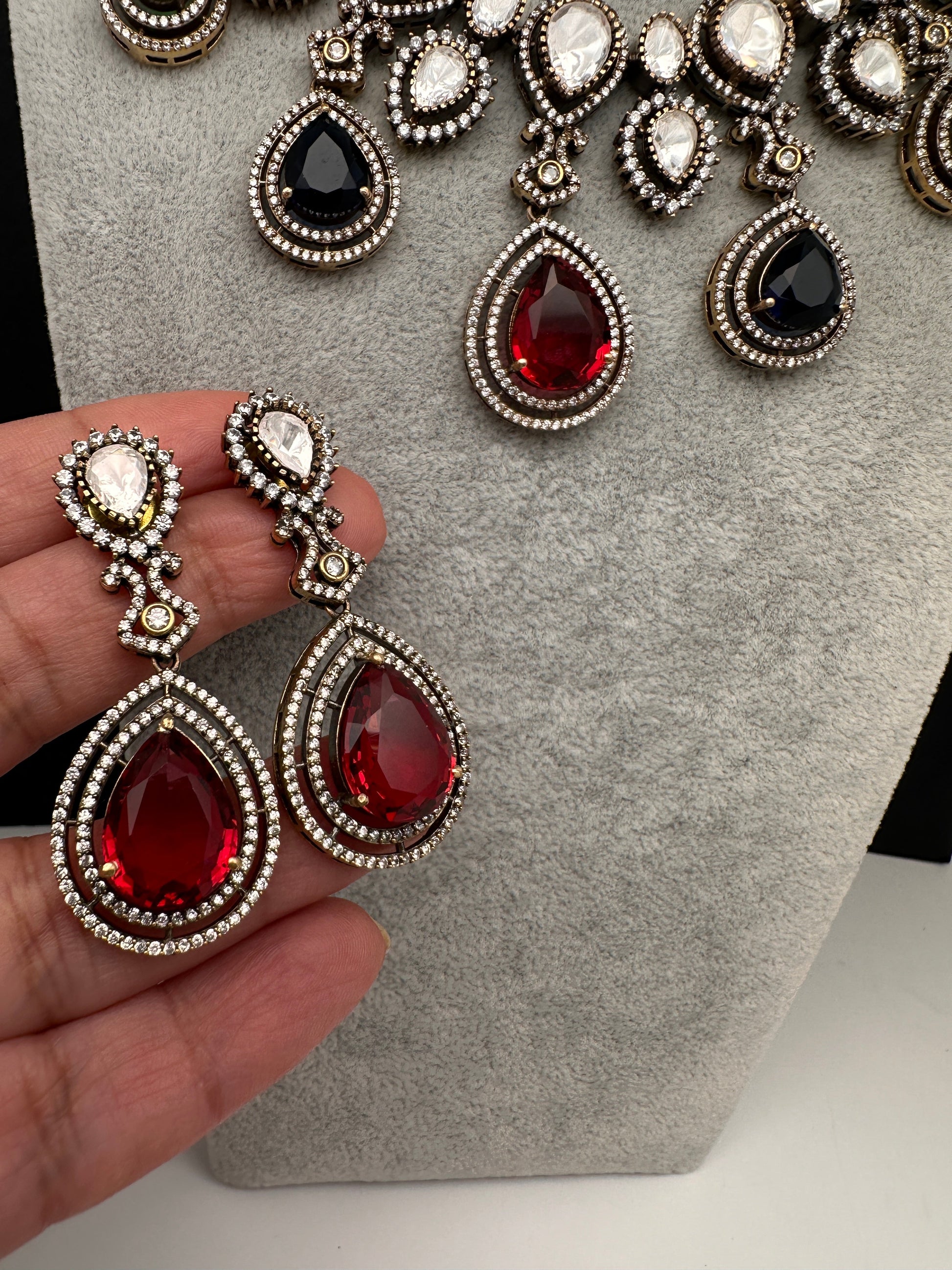 Moissanite Doublet Victorian Color Stone Statement Necklace - Multi