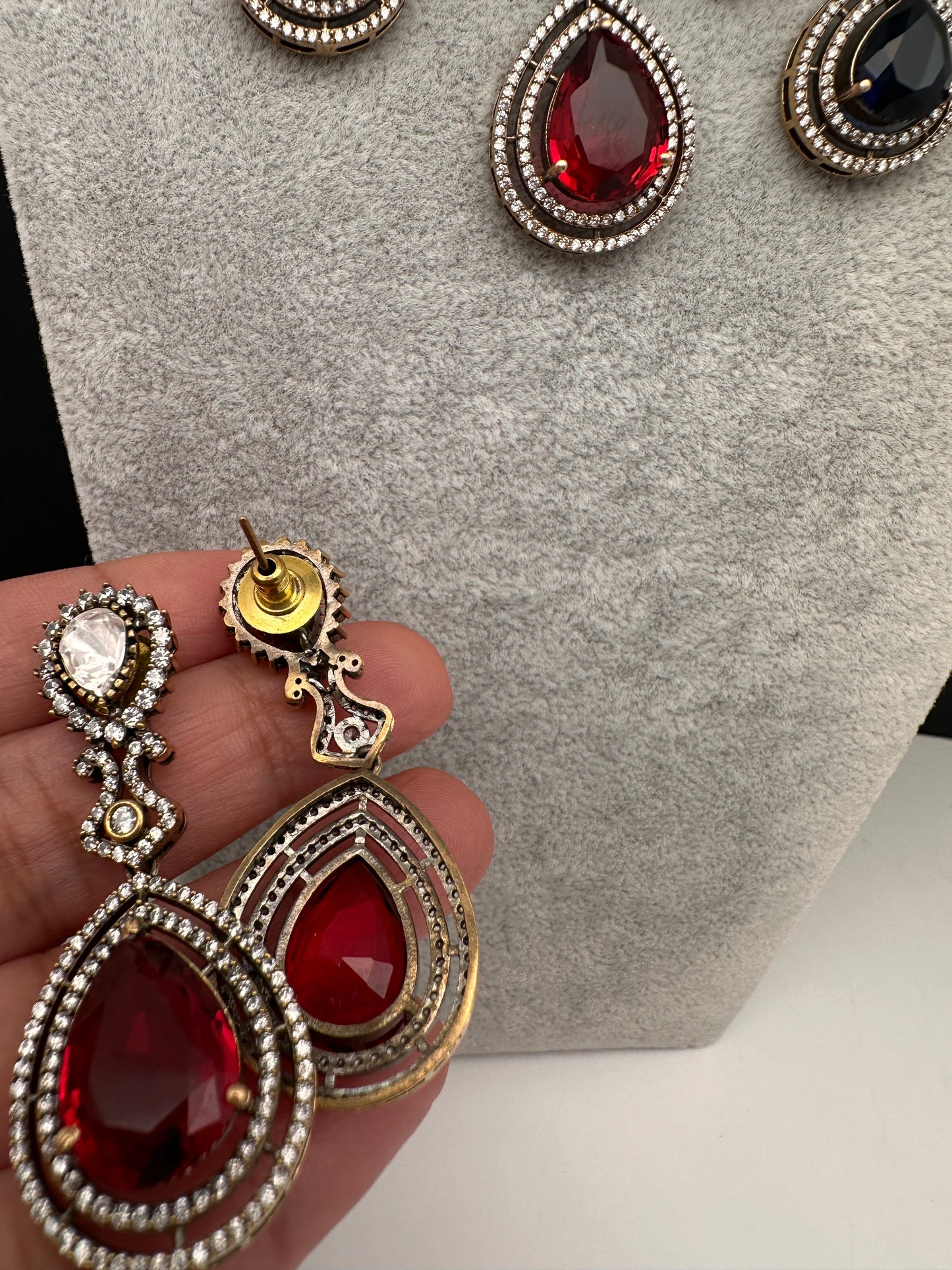 Moissanite Doublet Victorian Color Stone Statement Necklace - Multi