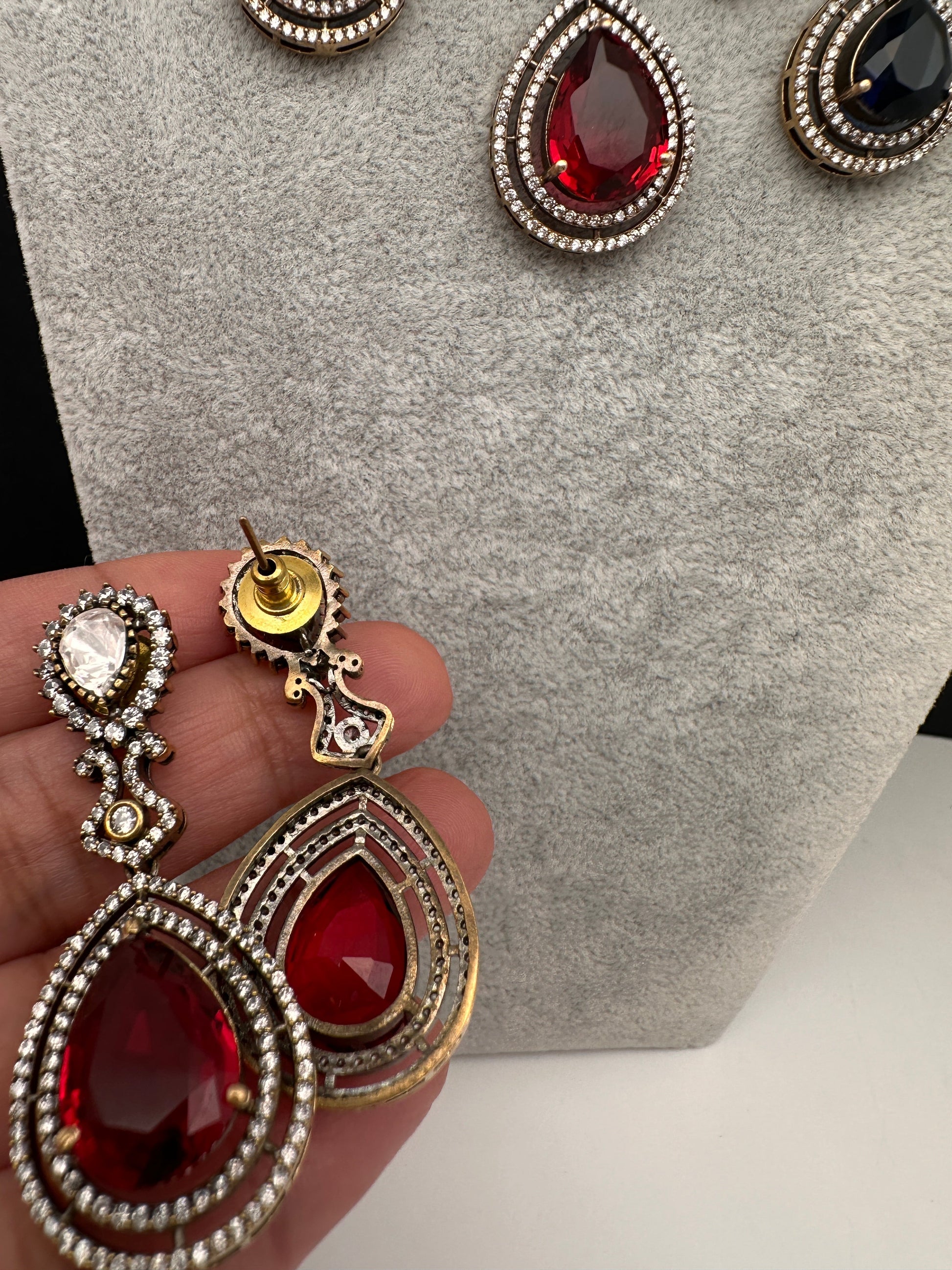 Moissanite Doublet Victorian Color Stone Statement Necklace - Multi