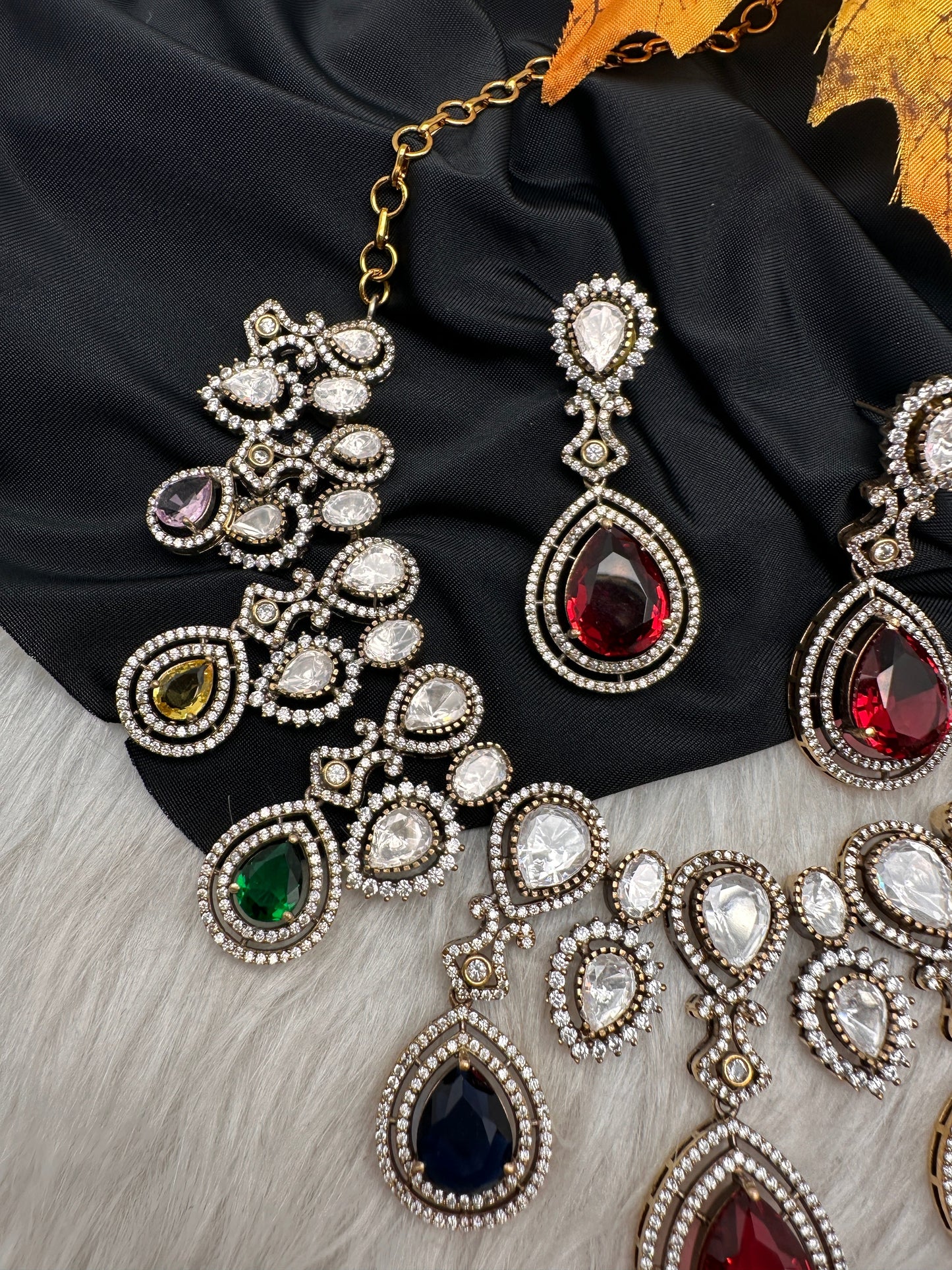 Moissanite Doublet Victorian Color Stone Statement Necklace - Multi