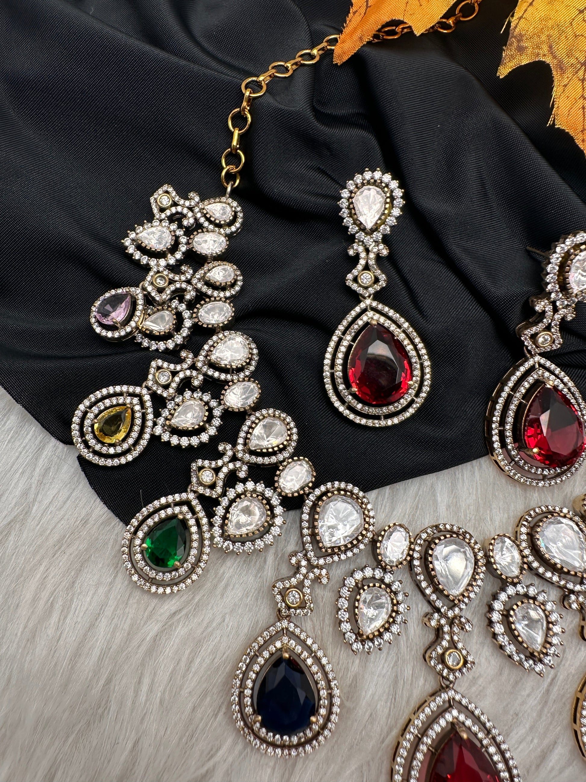 Moissanite Doublet Victorian Color Stone Statement Necklace - Multi