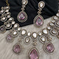 Moissanite Doublet Victorian Color Stone Statement Necklace - Pink