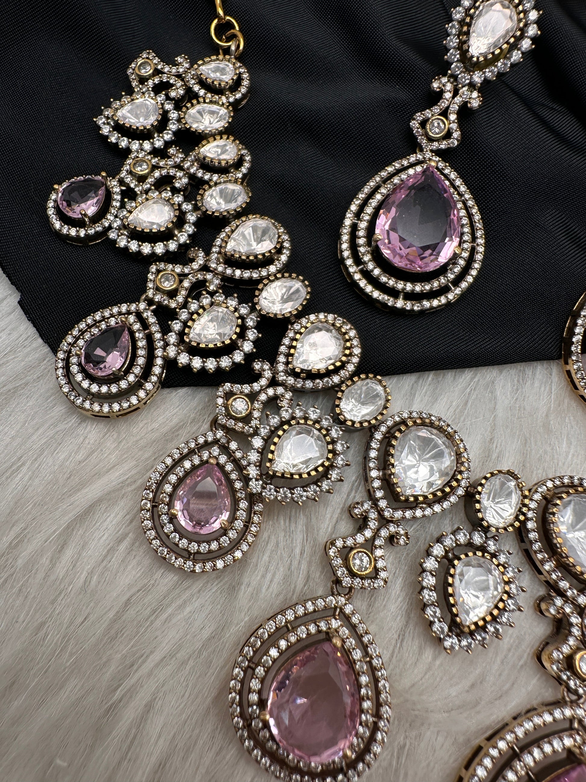 Moissanite Doublet Victorian Color Stone Statement Necklace - Pink