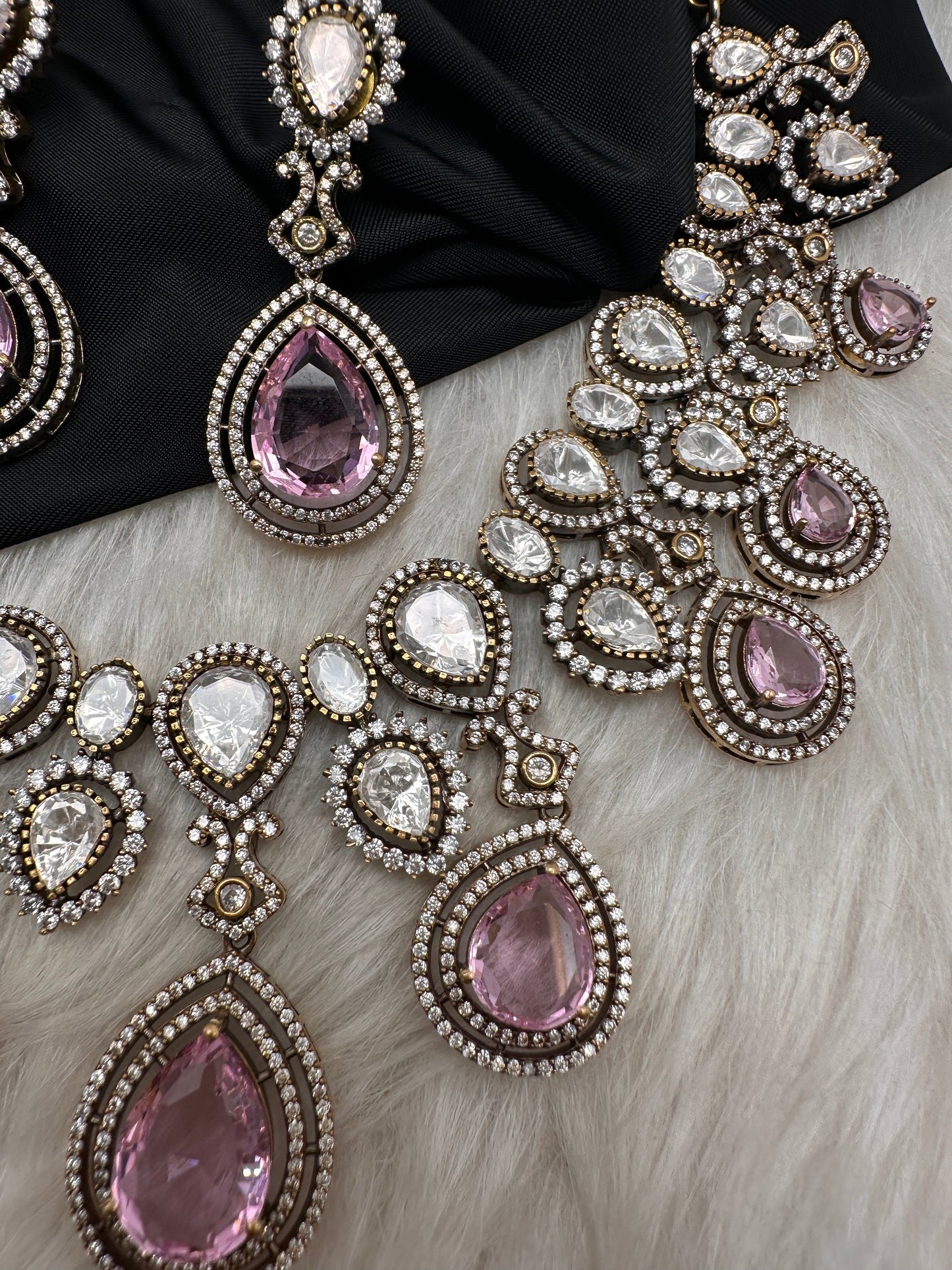 Moissanite Doublet Victorian Color Stone Statement Necklace - Pink