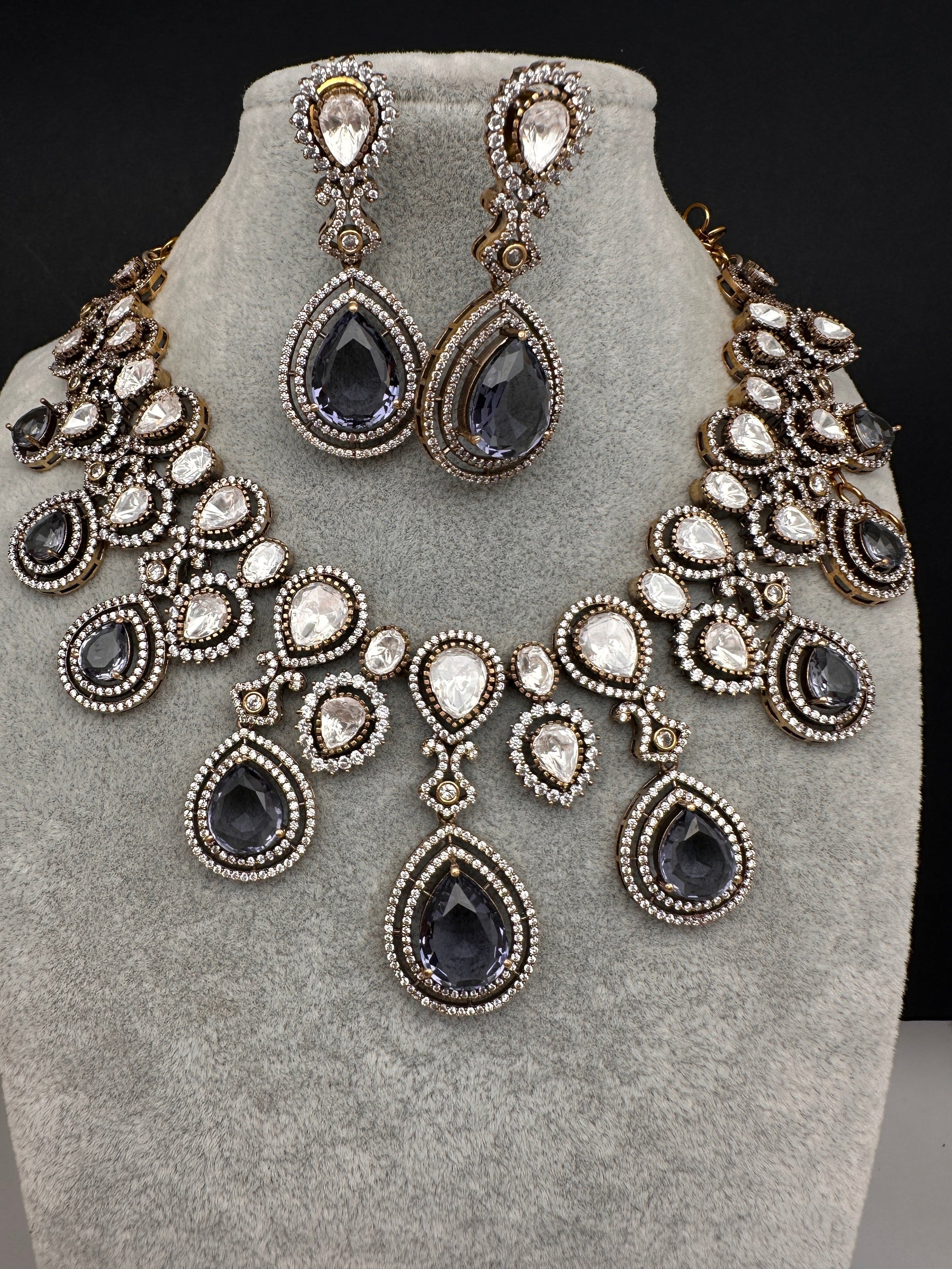 Moissanite Doublet Victorian Color Stone Statement Necklace - Purple