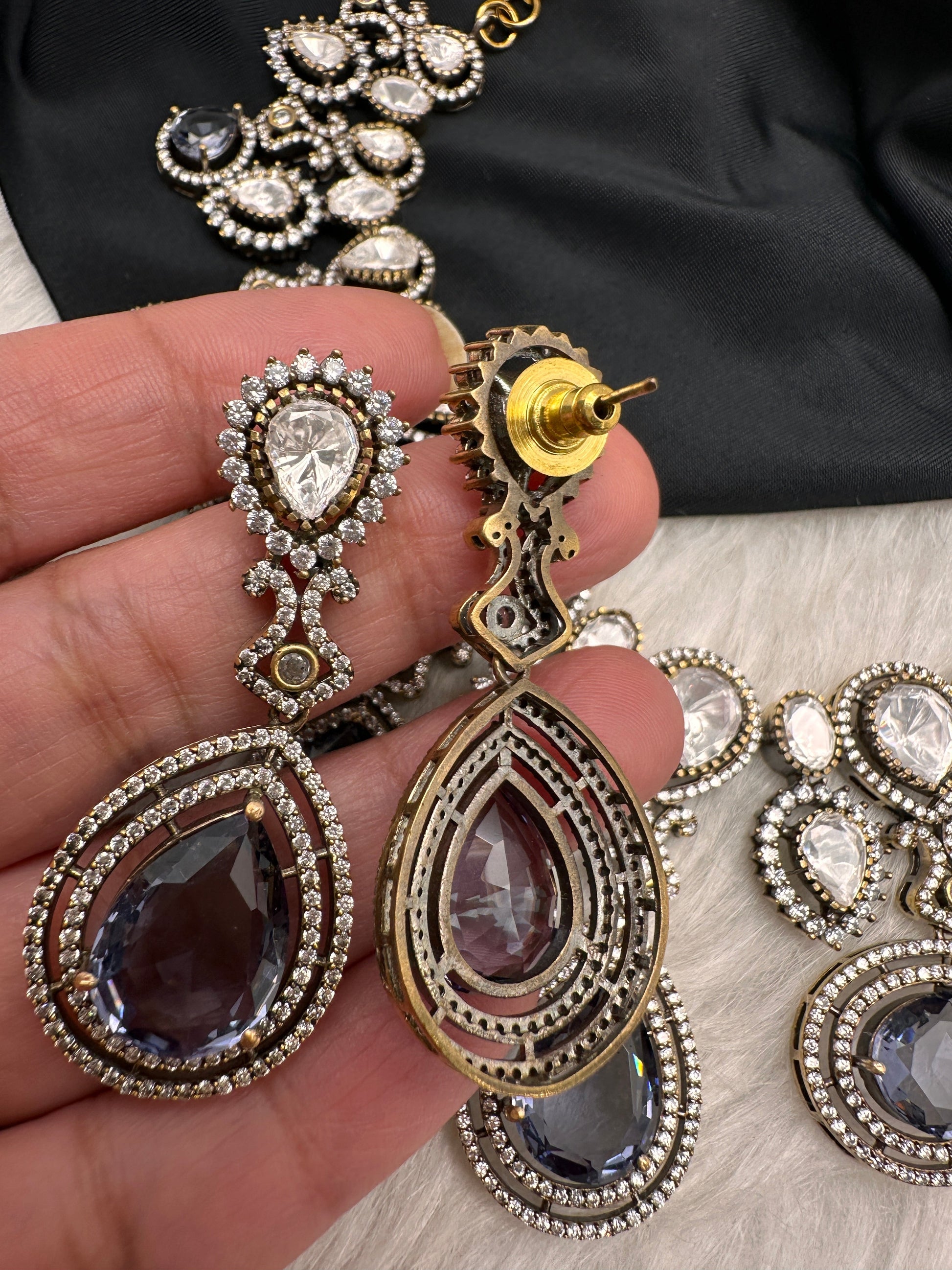 Moissanite Doublet Victorian Color Stone Statement Necklace - Purple