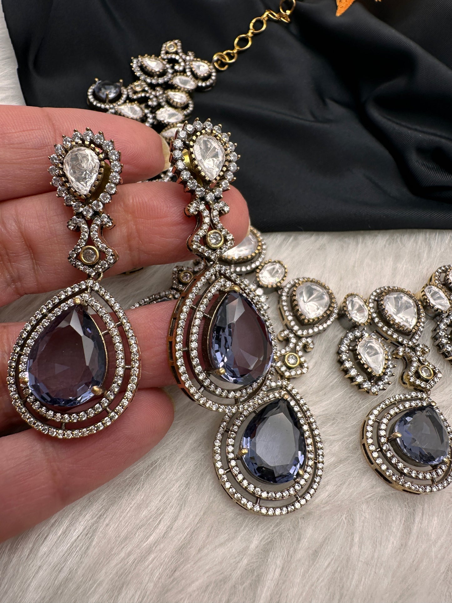Moissanite Doublet Victorian Color Stone Statement Necklace - Purple