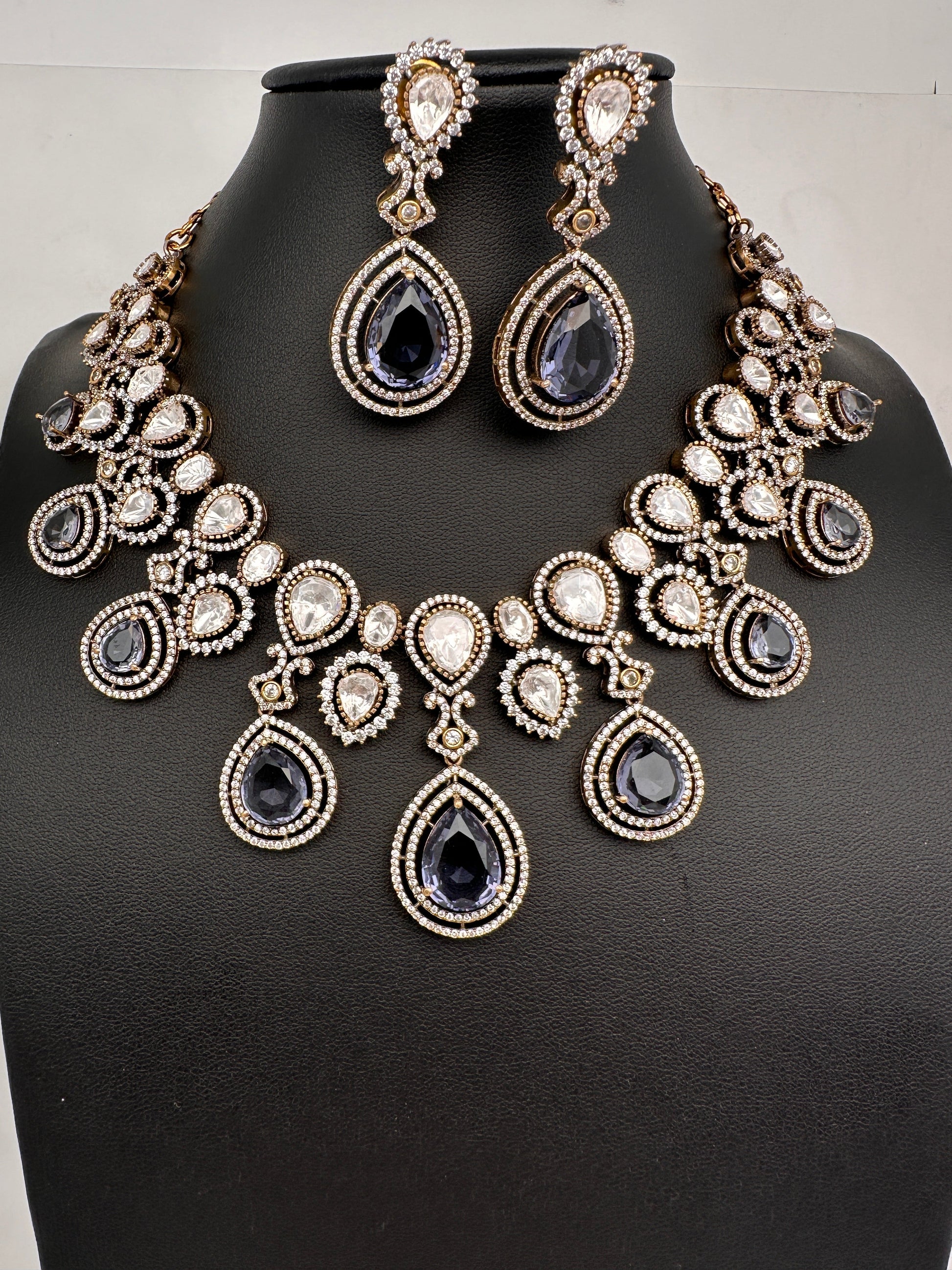 Moissanite Doublet Victorian Color Stone Statement Necklace - Purple