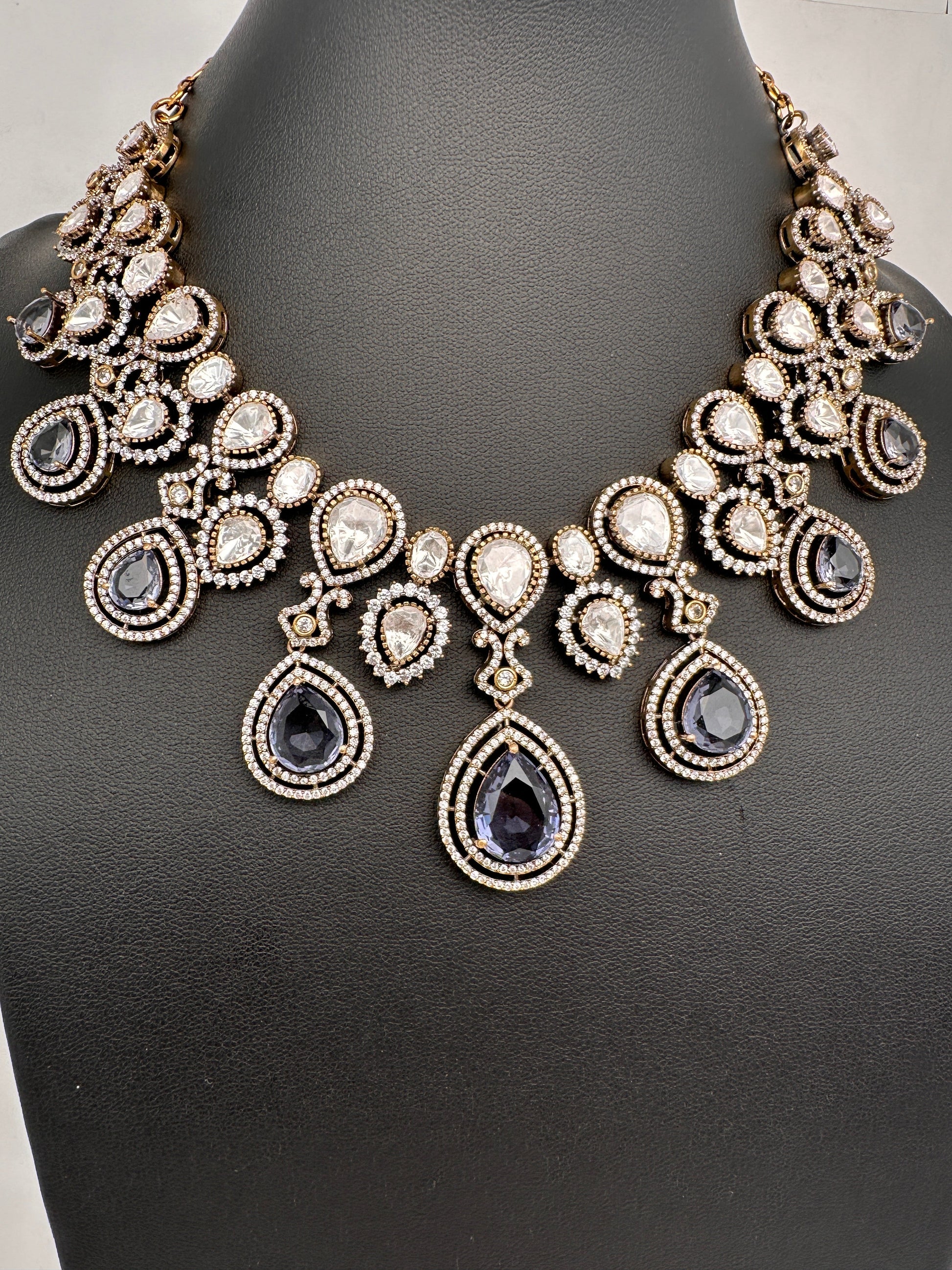 Moissanite Doublet Victorian Color Stone Statement Necklace - Purple