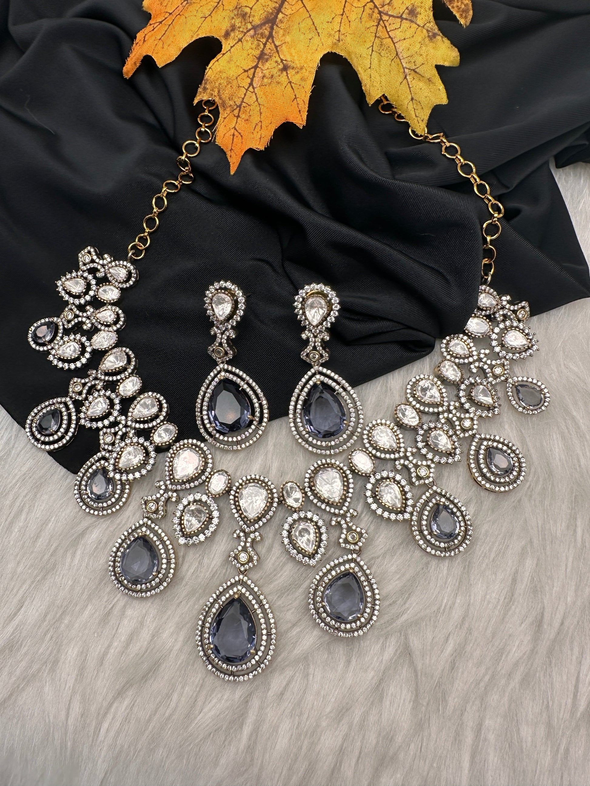 Moissanite Doublet Victorian Color Stone Statement Necklace - Purple