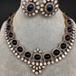 Moissanite Victorian Color Stone Necklace Comes With Studs - Blue