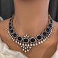 Moissanite Victorian Color Stone Necklace Comes With Studs - Blue