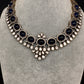 Moissanite Victorian Color Stone Necklace Comes With Studs - Blue