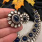 Moissanite Victorian Color Stone Necklace Comes With Studs - Blue