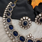 Moissanite Victorian Color Stone Necklace Comes With Studs - Blue