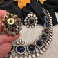 Moissanite Victorian Color Stone Necklace Comes With Studs - Blue