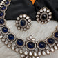 Moissanite Victorian Color Stone Necklace Comes With Studs - Blue