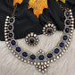 Moissanite Victorian Color Stone Necklace Comes With Studs - Blue