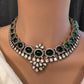 Moissanite Victorian Color Stone Necklace Comes With Studs - Green