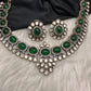 Moissanite Victorian Color Stone Necklace Comes With Studs - Green