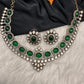 Moissanite Victorian Color Stone Necklace Comes With Studs - Green
