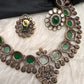 Moissanite Victorian Color Stone Necklace Comes With Studs - Green