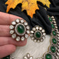 Moissanite Victorian Color Stone Necklace Comes With Studs - Green