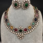 Moissanite Victorian Color Stone Necklace Comes With Studs - Multi