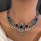 Moissanite Victorian Color Stone Necklace Comes With Studs - Multi